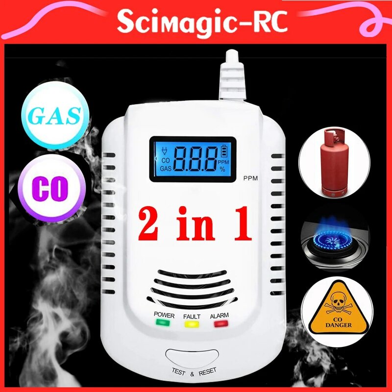 Alarma de humo de Gas 2 en 1, Detector de monóxido de carbono, Sensor de advertencia de voz, seguridad del hogar, alta sensibilidad