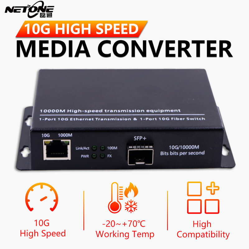 Netone 10G Media Converter Sfp 10Gb Sfp Rj45 Convertisseur 10Giga Sfp 10G Vezel Converter Sfp Plus Media Converter 10G