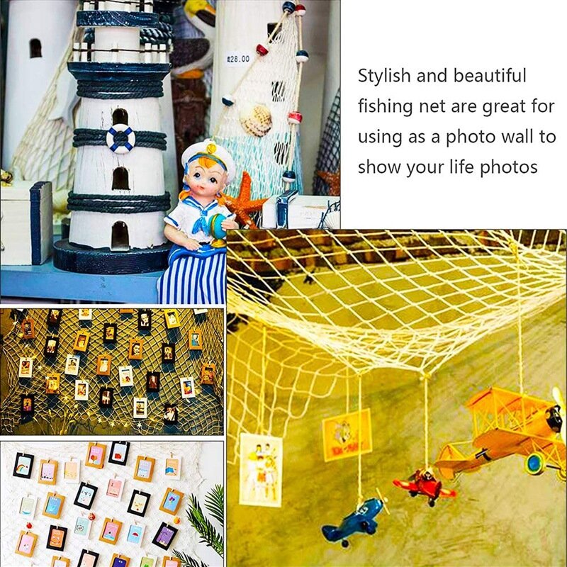 Jaring ikan untuk rumah bingkai foto dinding dekoratif gaya Mediterania untuk pesta bahari, Baby Shower, memotret dekorasi