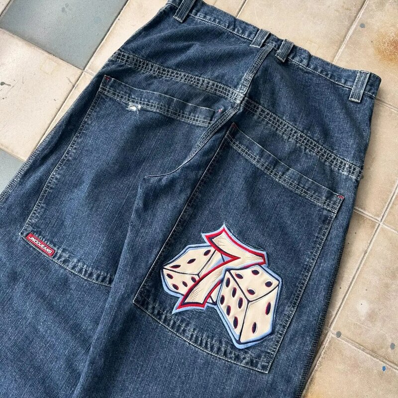 Harajuku Hiphop Streetwear Jnco Y 2K Baggy Jeans Heren Vintage Goth Geborduurde Hoge Kwaliteit Jeans Heren Casual Wijde Pijpen Jeans