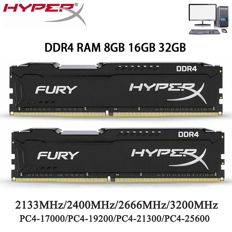 RAM DDR4 para PC, Módulo de Memória Desktop, 8GB, 16GB, 32GB, 3200MHz, 3600MHz, 2400, 2133, 2666MHz, DIMM, 288 pinos
