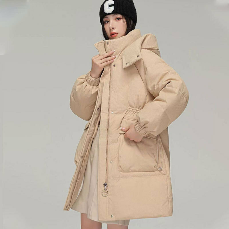 Inverno moda nuove donne piumino con cappuccio addensato di media lunghezza bianco piumino d'anatra Parka coreano per il tempo libero donna abbigliamento da neve soprabito