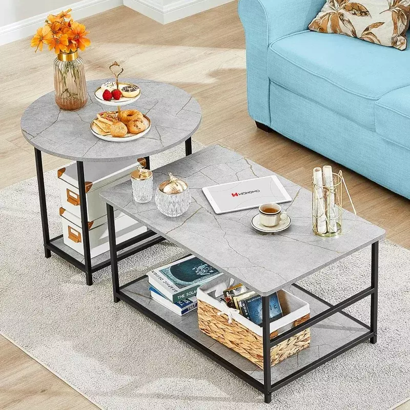 Wohomo-モダンなスタイルのコーヒーテーブル,大理石のセンターテーブル,収納付き,2 in 1,リビングルーム用の取り外し可能なテーブルセット