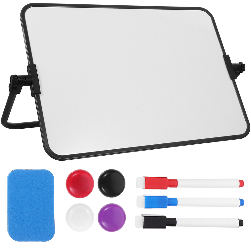 Double-Sided Magnetic Whiteboard Dry Erase Portable Calendar Office Note Message Stand (Blue) Easel Writing Tablet Black