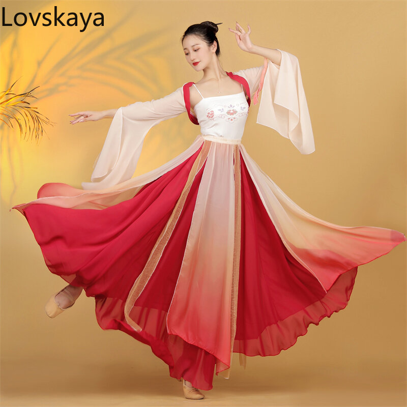 Rok panjang gaya China rok ayun besar pakaian penampilan tari klasik gaya kuno wanita