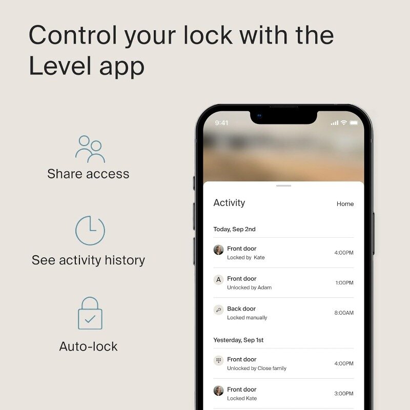 Verrouillage de niveau + Smart Lock Plus Apple Home prédire, pêne dormant intelligent pour entrée sans clé, comprend des cartes à clés (chrome satiné)