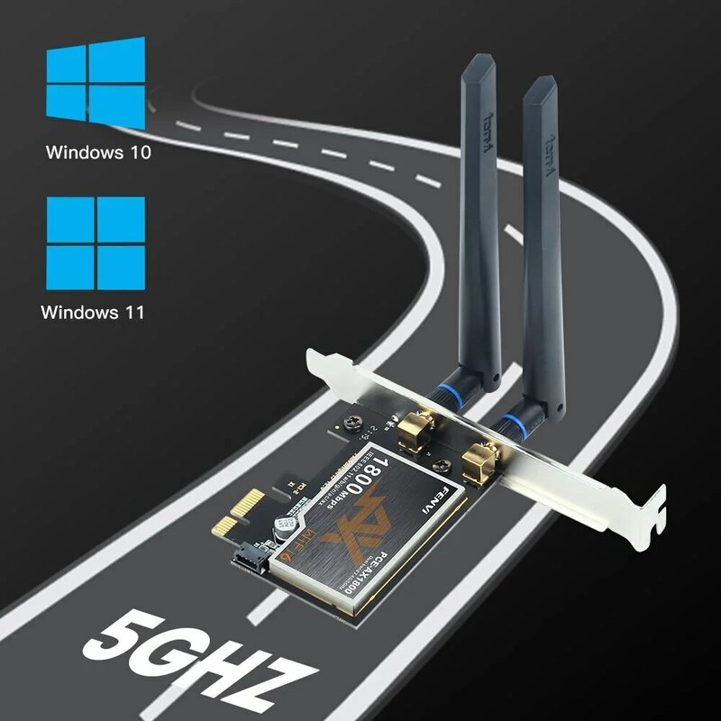 Fenvi-ワイヤレスデスクトップアダプター,wifi 6, 1800mbps,ax1800,bt5.2,802.11ax,デュアルバンド,2.4g,5g,win10用wifiカード,11