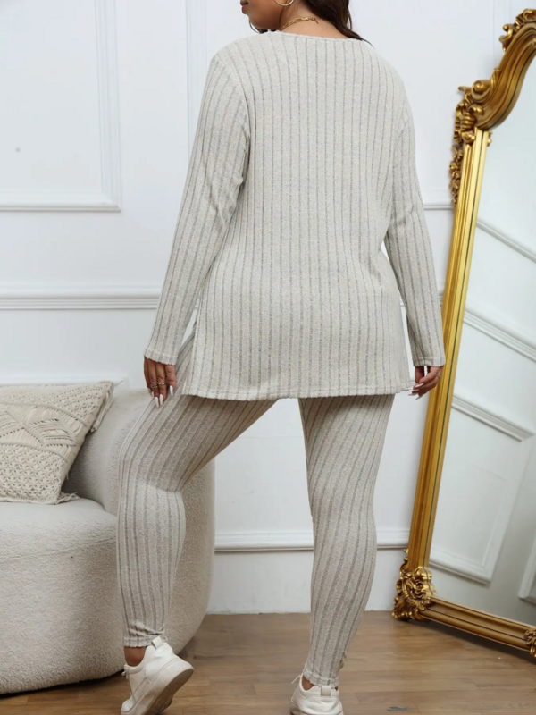 Повседневный Женский комплект одежды Finjani, однотонный топ и брюки в рубчик с длинным рукавом, круглым вырезом и разрезом на подоле, комплект из 2 предметов