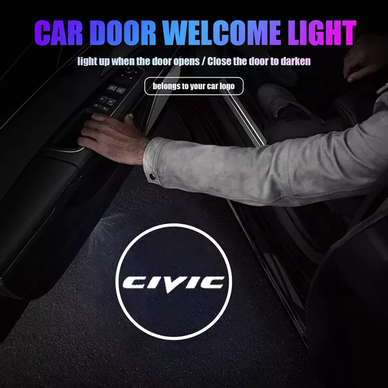 2Pcs Car LED Door Welcome Logo Lights for Honda Civic 4 Door Sedan 2006-2011 Courtesy Projector Ghost Shadow Lamp Accessories