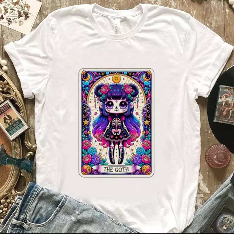 The Goth T-Shirt musim panas trendi dicetak pola kartun wanita bermotif gaya jalanan pakaian menyenangkan T-Shirt musim panas baru.