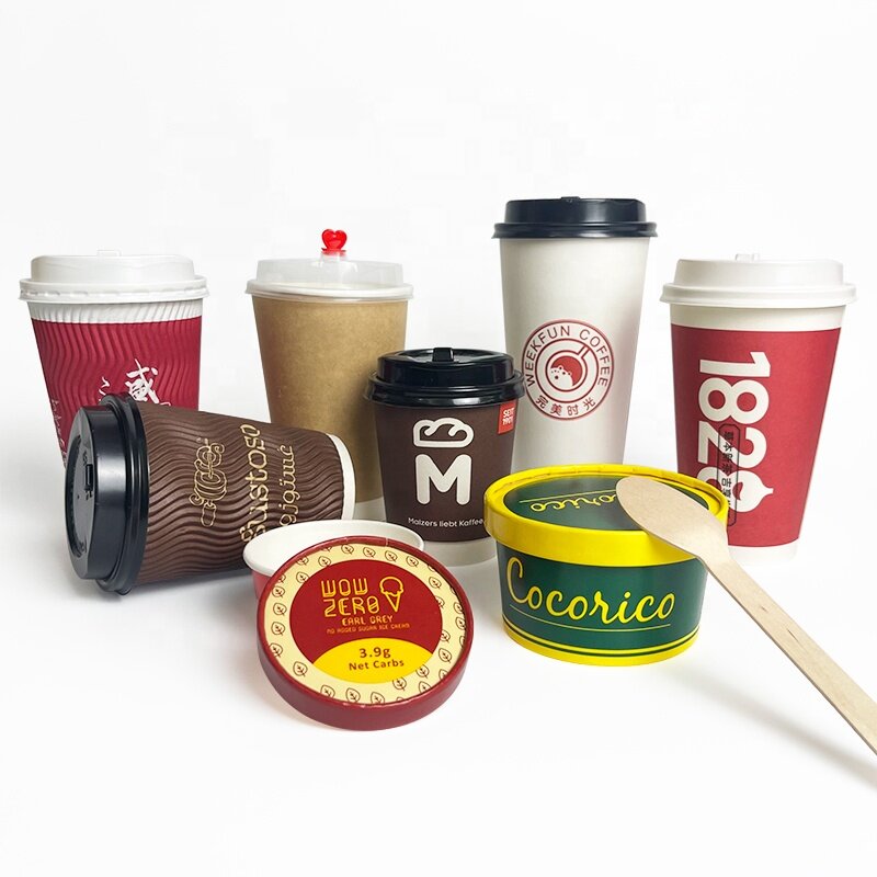 Taza de papel con diseño de logotipo personalizado, producto personalizado, 6/8/10/12/16 OZ, ondulación/individual/doble, tazas de café de papel con papel desechable