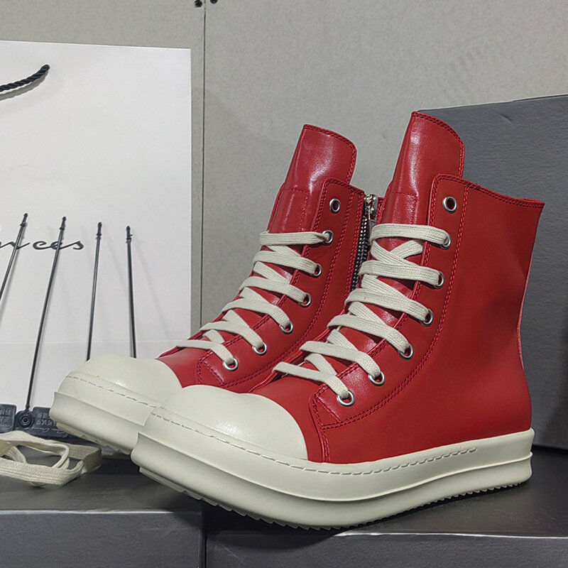 Sepatu Rick Sepatu Bot Kulit Merah Wanita Sepatu Bot Kulit Mewah Sneakers Pria Sepatu Kasual Pria Hip Hop Streetwear