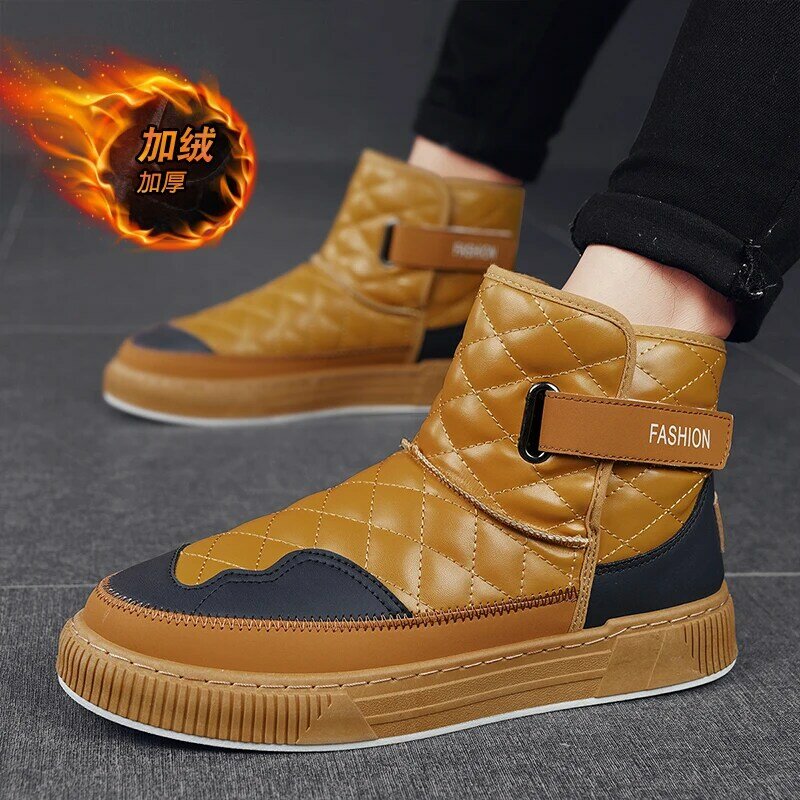 Fashion Trendy Color Matching Men Cotton Boots Winter High-tops Plus Velvet Warm Snow Boots Cold-proof Comfortable Casual Shoes