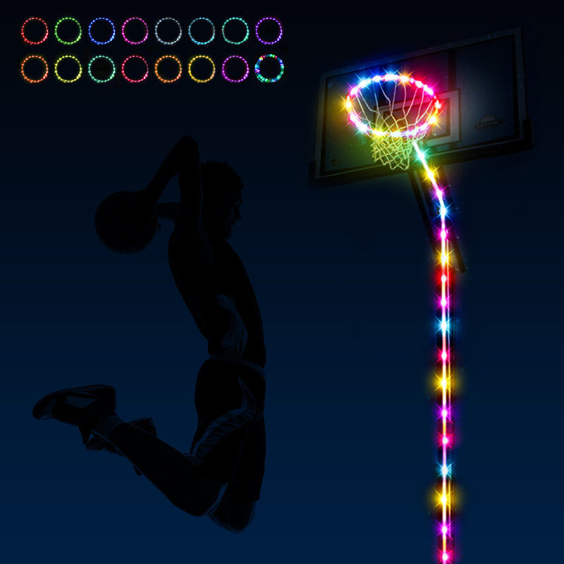 원격 LED 농구 후프 조명, 16 가지 색상 변경, 방수, 매우 밝은 야간 야외 플레이