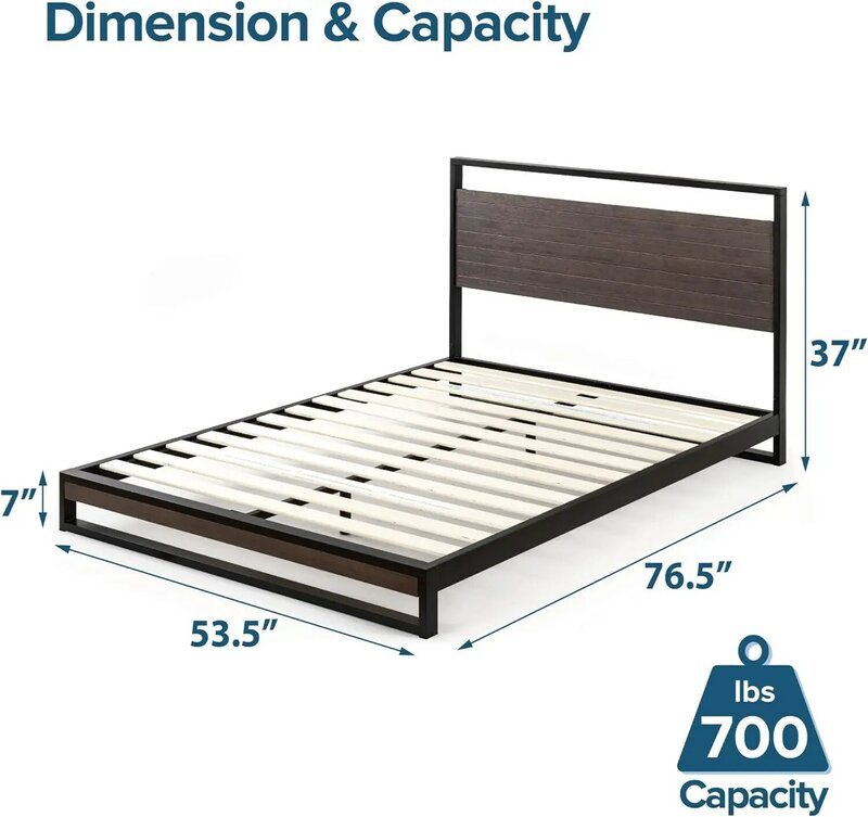 ZINUS-Marco de cama de plataforma de bambú y Metal, construcción de acero sólido, No necesita resorte de caja, soporte de listón de madera, Suzanne, 37 pulgadas