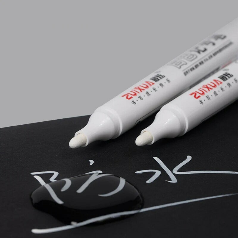 Set pena spidol putih 2.0mm, pena Gel putih berminyak DIY, spidol cat sketsa grafiti alat tulis perlengkapan sekolah