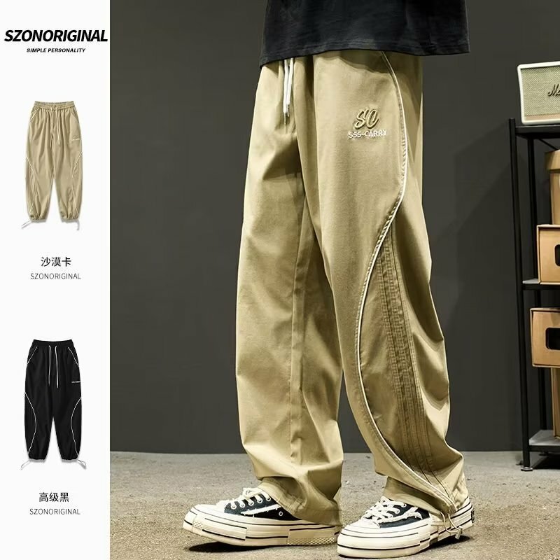 Pantalones de chándal de estilo Hip Hop para hombre, ropa de calle a la moda, holgados, con cordón, para viajar al aire libre, 2024