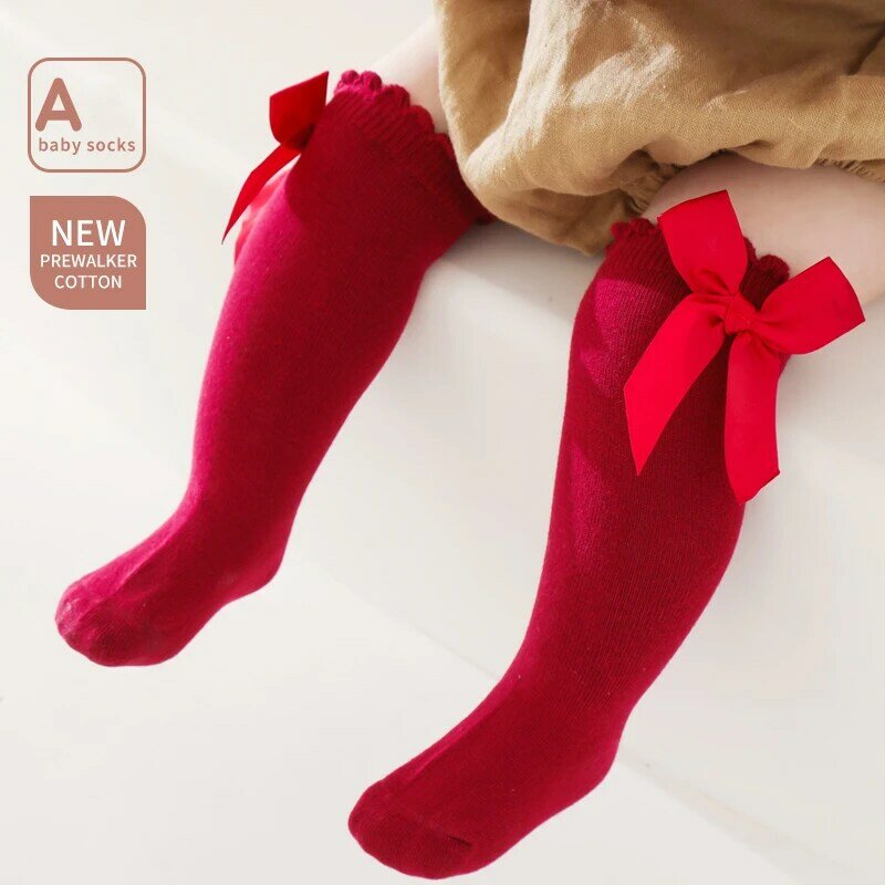 2024 New Kids Socks Toddlers Girls Big Bow Knee High Quality Long Soft Autumn Winter 100% Cotton Lace Baby Tube Sock Calcetines