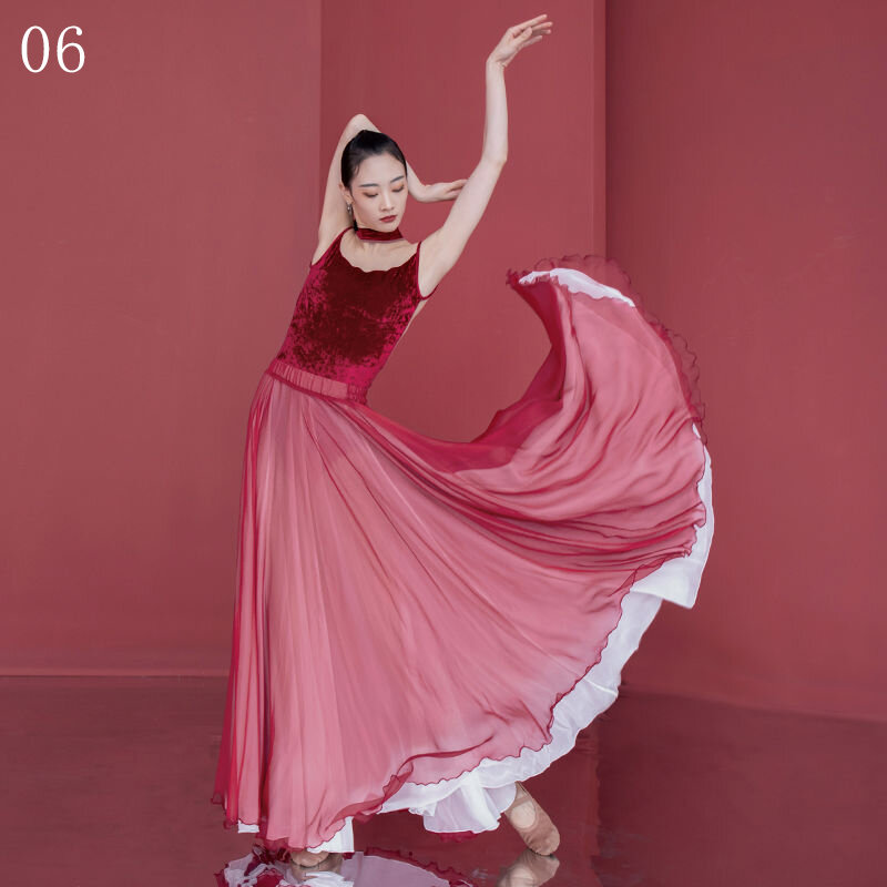 Falda de baile clásico para mujer, traje elegante de 720 grados, gran Swing, Jazz, danza del vientre, actuación en escenario, práctica de baile