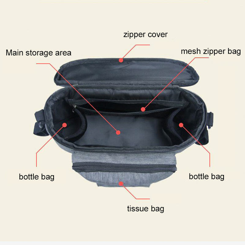 Borse per Organizer per passeggini neri mummia borsa da viaggio per appendere di grande capacità portabottiglie carrozzina borse per pannolini accessori per passeggini
