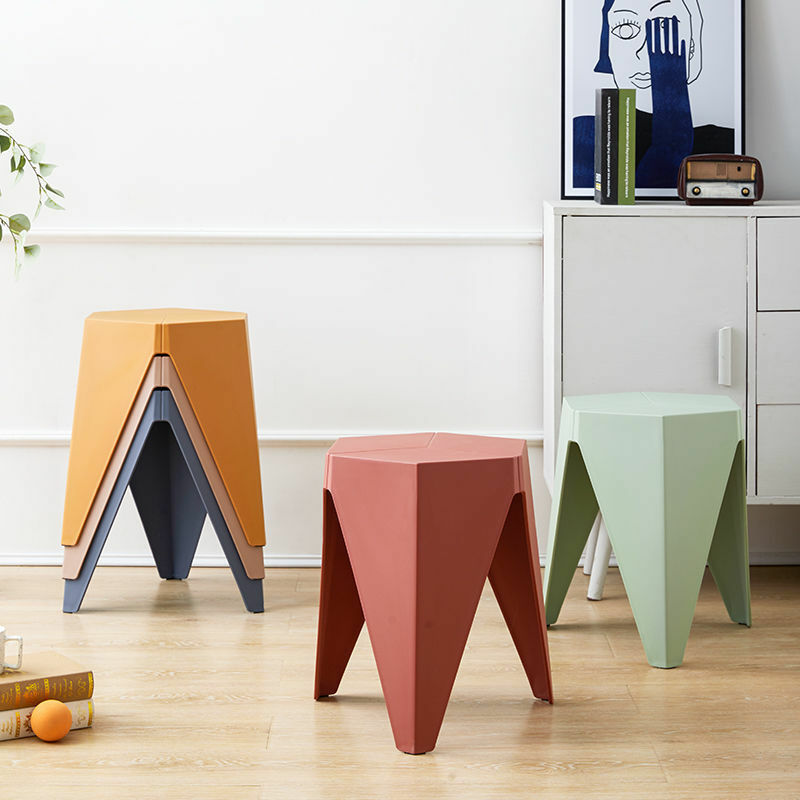 Taburete de plástico nórdico para el hogar, silla moderna creativa, taburete bajo, antideslizante, grueso, pequeño, bajo, geométrico, muebles
