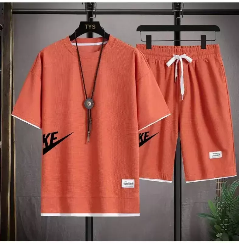 Conjunto esportivo edição coreana masculina, camiseta de manga curta, shorts esportivos, moda casual, nova moda, verão, 2024