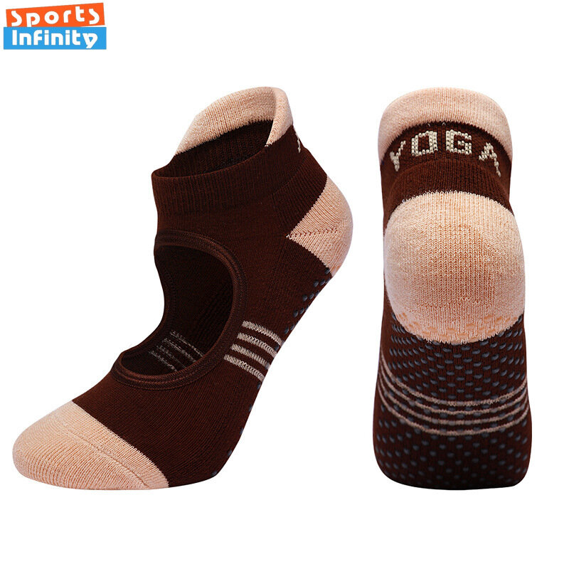 Profissional Silicone antiderrapante Yoga meias, algodão meias, cor de bloqueio, piso interior, ginásio, Fitness, treino, esportes, Pilates