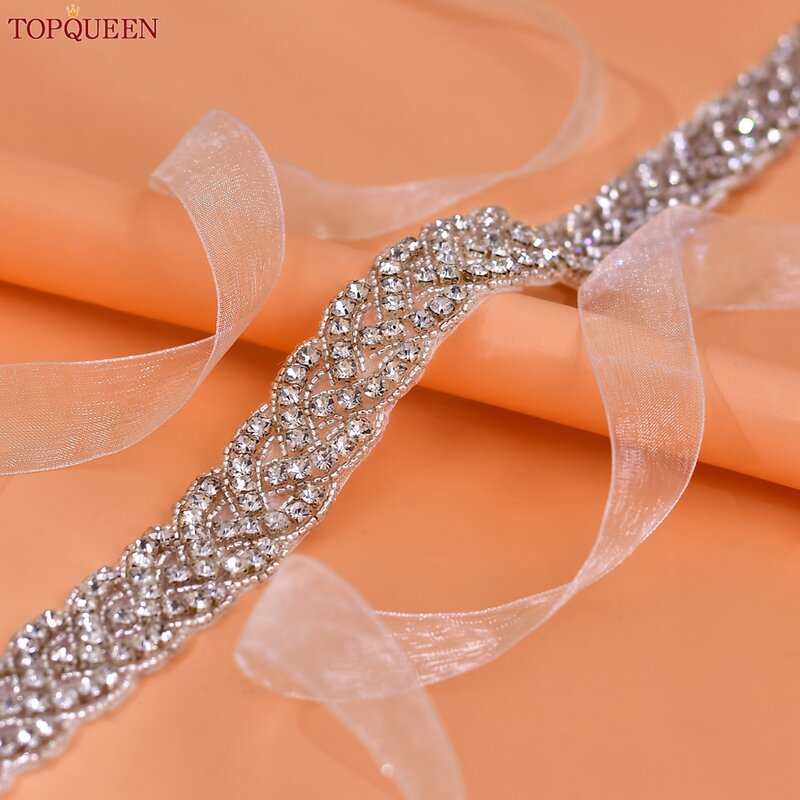 TOPQUEEN luksusowe ślubne szarfa ślubna wstążki błyszczące paski z kryształami górskimi do formalnej sukienki Plus rozmiar pas diamentowy aplikacja S216