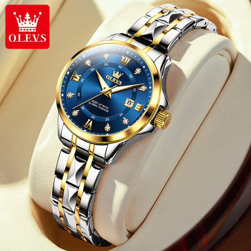 OLEVS-reloj de cuarzo de acero inoxidable para mujer, cronógrafo de lujo, resistente al agua, con calendario luminoso, a la moda
