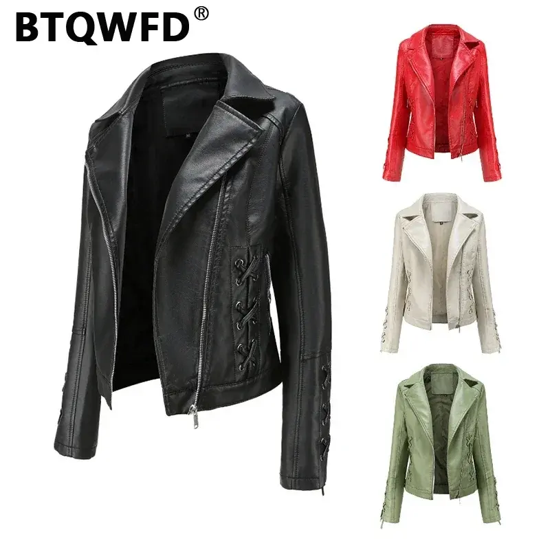 BTQWFD Women's Jackets Biker Clothing Spring Autumn Winter Faux Leather Casual Coats Female Motorcycles Outwear 2024 New Zipper