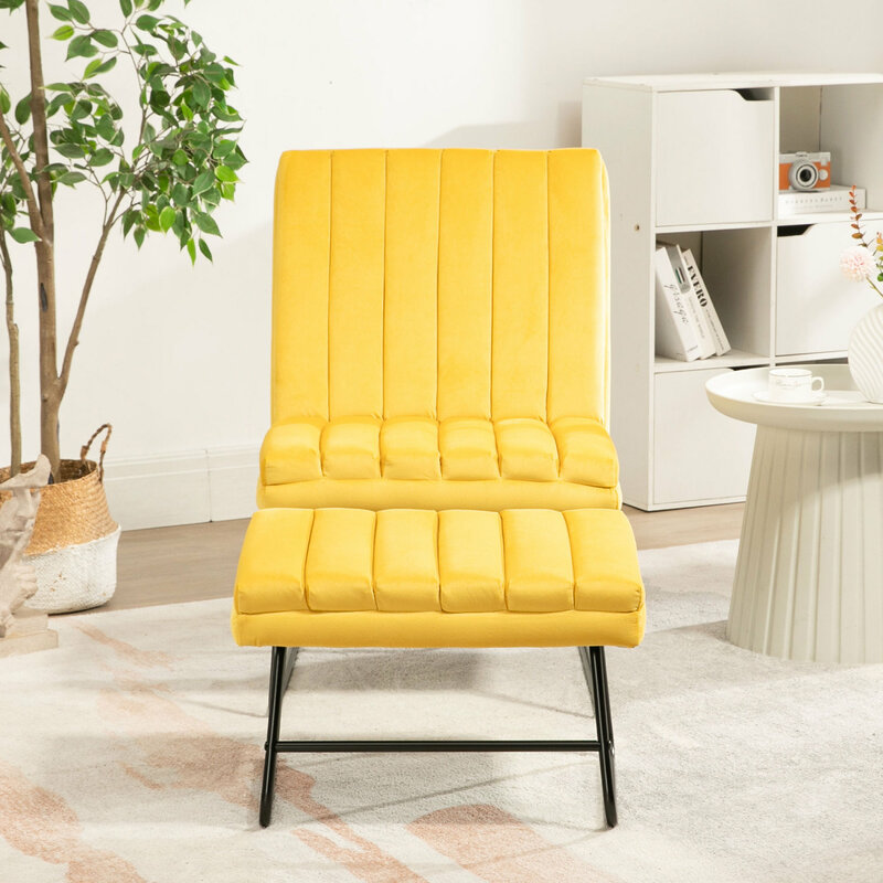 Yellow Modern Lazy Lounge Chair - Comfortable Contemporary Upholstered Single Leisure Sofa Chair Set for Relaxing and Unwinding 