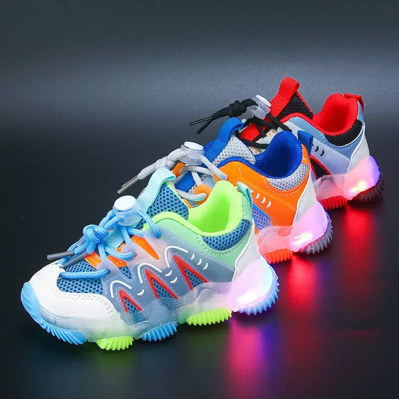 Zapatillas de deporte LED para niños, zapatos casuales para niños, Zapatillas de malla para niños pequeños, zapatos ligeros antideslizantes para caminar