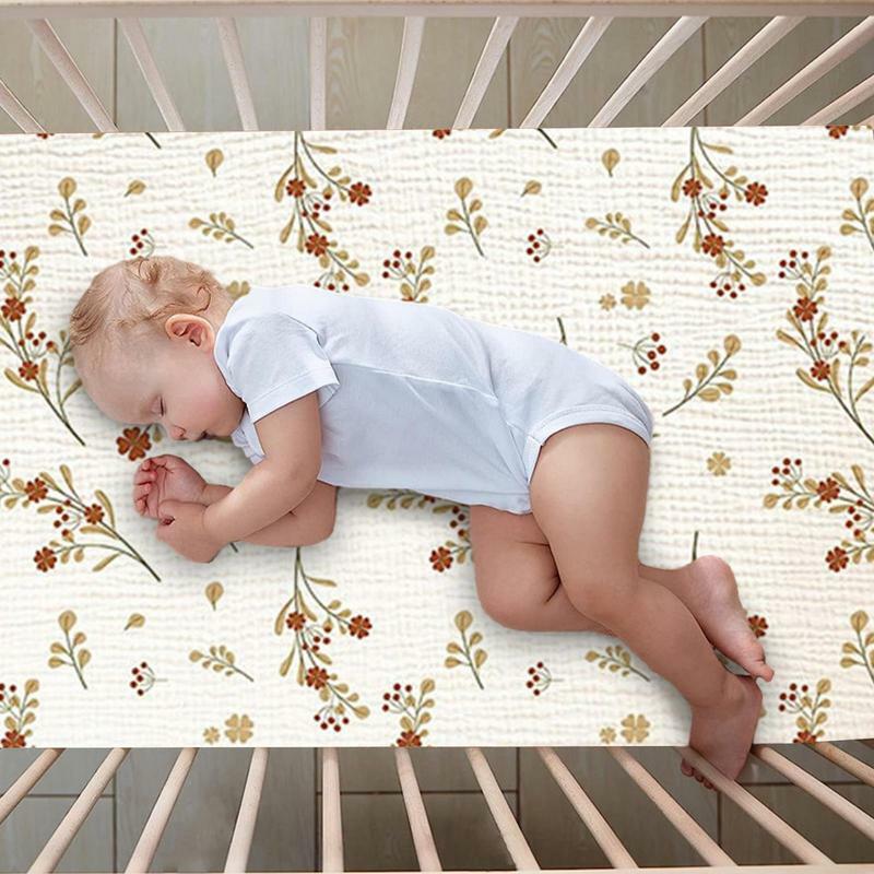 Muslin bayi lembar tempat tidur bayi dipasang lembar boks untuk kasur tempat tidur standar 32.3x16.9x3.9 inci kain kasa netral lembar kasur tempat tidur bayi