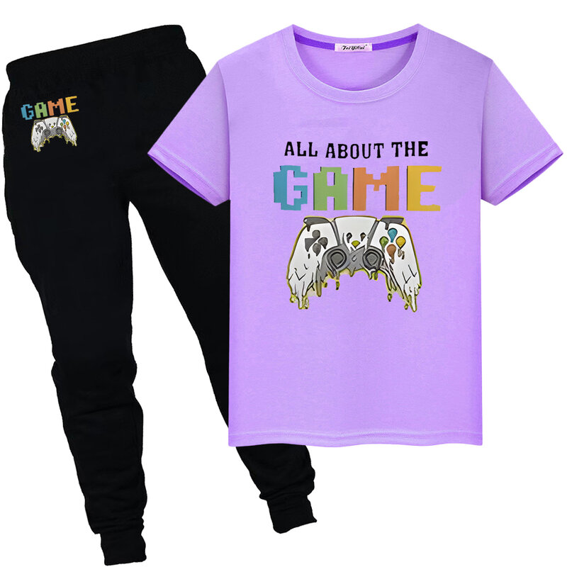 طقم Gamepad-t-shirt والسراويل للأولاد والبنات ، قطن ، طراز y2k ، لطيف ، طراز كاواي ، للرياضة ، هدية نهارية