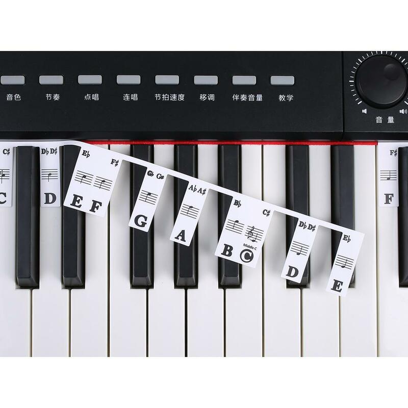 61 مفاتيح 88 مفاتيح قابلة للإزالة البيانو للملصقات الرئيسية البيانو لوحة المفاتيح ملصقات البيانو أشعل النار ملاحظات ماركر تراكب للبيانو بالإصبع دليل