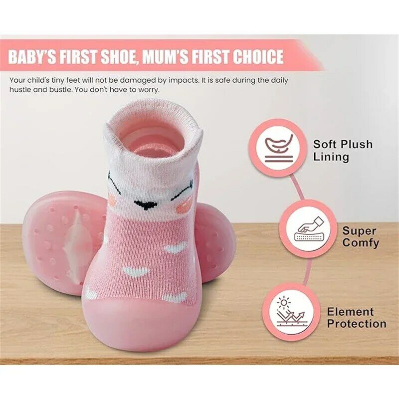 Sapatos antiderrapantes com sola macia para bebê menino e menina, sapatos com meias e meias para a primeira caminhada