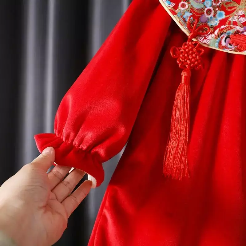 10 kolorowych dziewczynek Cheongsam sukienki Hanfu ze spodniami śliczne haftowane ubrania dla dzieci urodzinowy prezent na Boże Narodzenie nowy rok