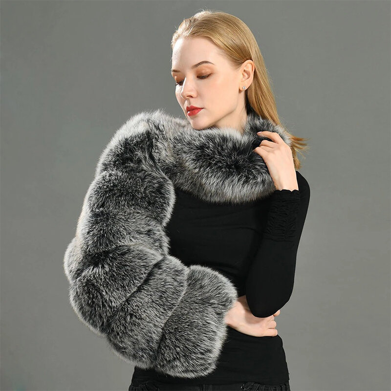 Casacos de pele sintética prateada para mulheres, um ombro, manga comprida, casacos de vison quentes, top peludo, roupas de inverno, 2023
