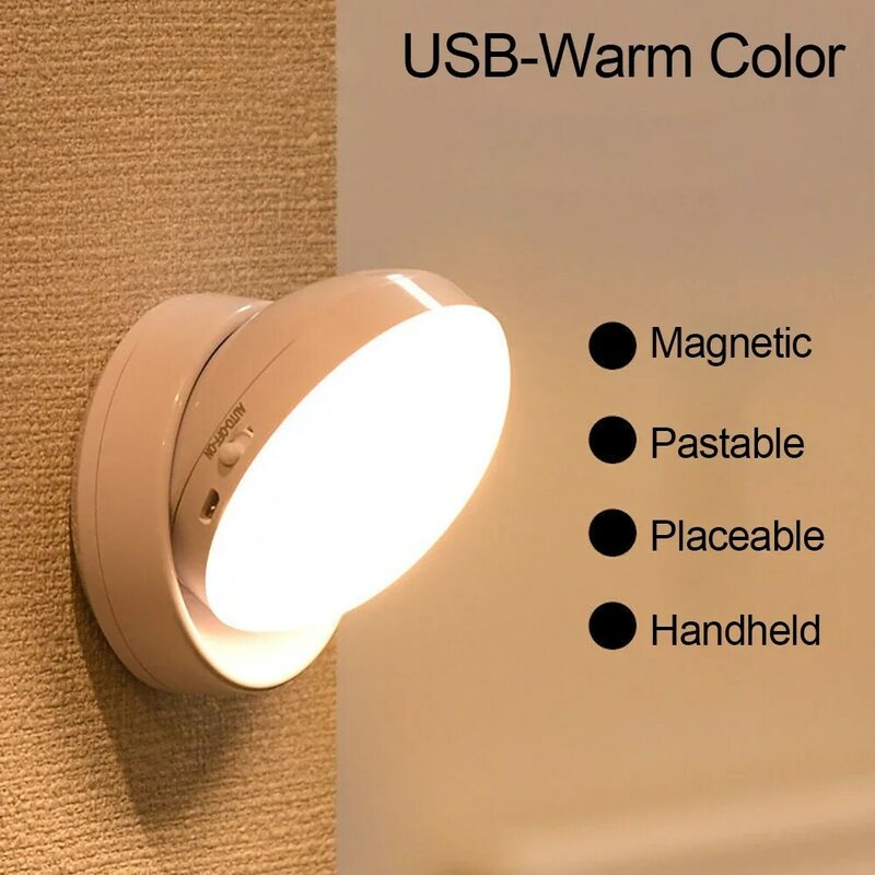 Rotatable LED Motion Sensor Night Light USB Charging Intelligent Human Induction Lamp for Bedside Cabinet Home Wardrobe Lighting
