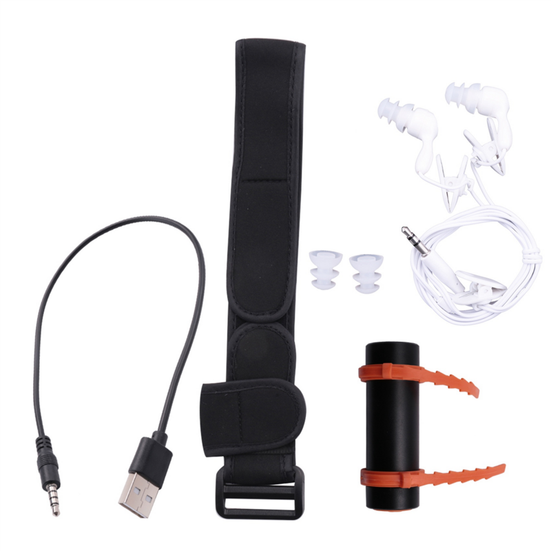مشغل MP3 USB مقاوم للماء للسباحة والغوص ، سماعة رأس سوداء ، راديو FM ، 4 جيجابايت