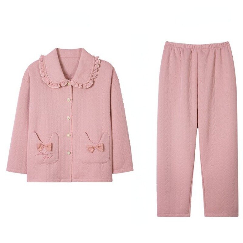 2024 New High-grade Air Cotton Pajama Women Padded Young Middle-aged Long-sleeved Sleepwear Cardigans Autumn Winter Homewear Set