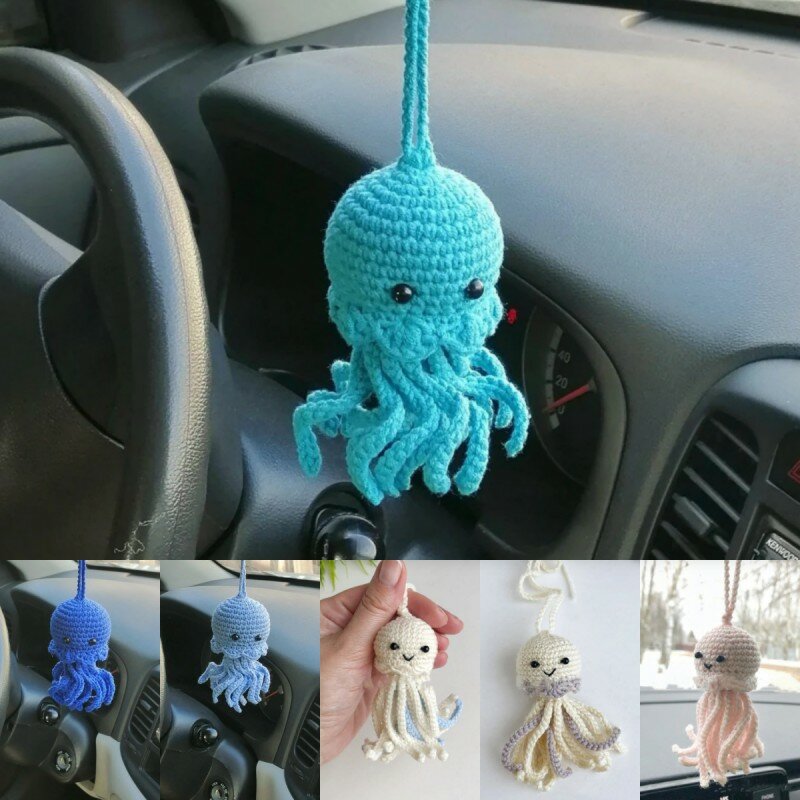 Handmade Knitted Octopus Pendant for Children's Room Decorations, Wool Car Accessories, Hand Woven Animal, Knitted, Safety