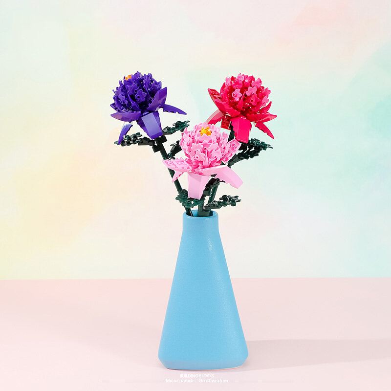 DIY-花の組み立てレンガの花束,子供のおもちゃ,家の装飾