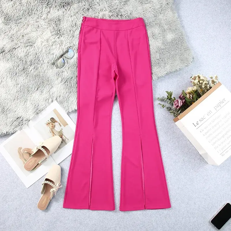 2024 New Split Flare Pants for Women Solid Color Slim Fit High Waist Bright Color Casual Wide Leg Long Pants for Women NASY0001