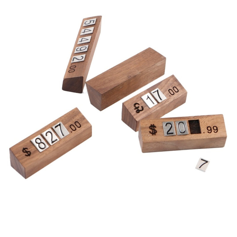 Wooden Price Display Counter Stand Label Tag Adjustable Number And Wood Base
