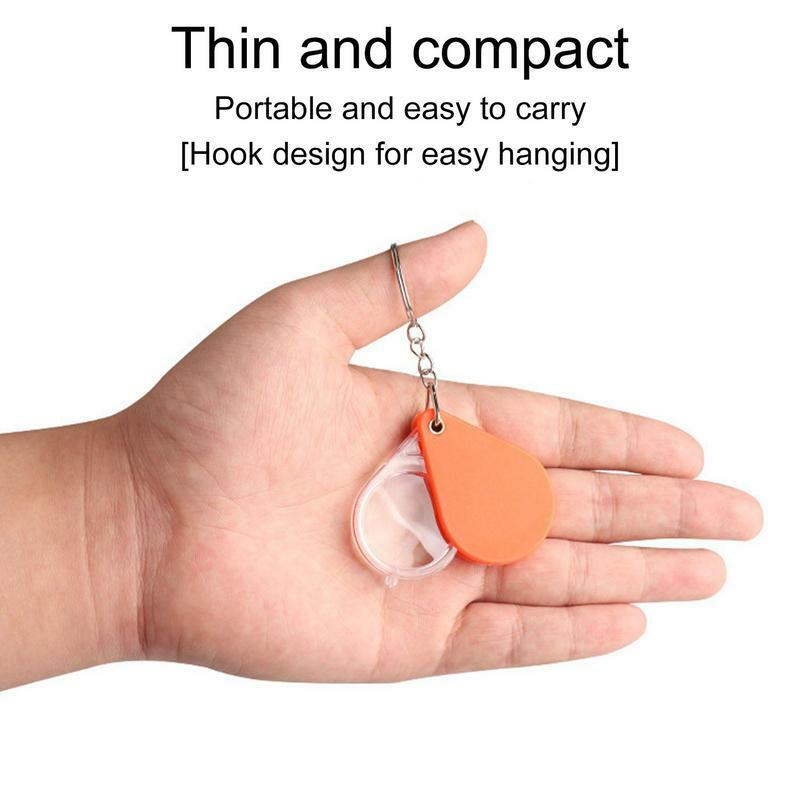 Keychain Magnifying Glass Small Handheld Folding Keychain Magnifier Portable Orange Magnifying Lens For Old People Home