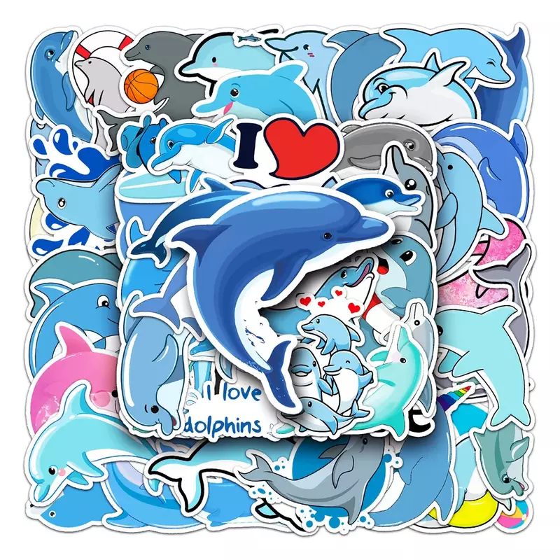 Etiqueta bonito dos desenhos animados do golfinho, brinquedo DIY, bagagem, portátil, iPad, skate, telefone, copo da água, guitarra, refrigerador, atacado, 10 Pcs, 30 Pcs, 50Pcs