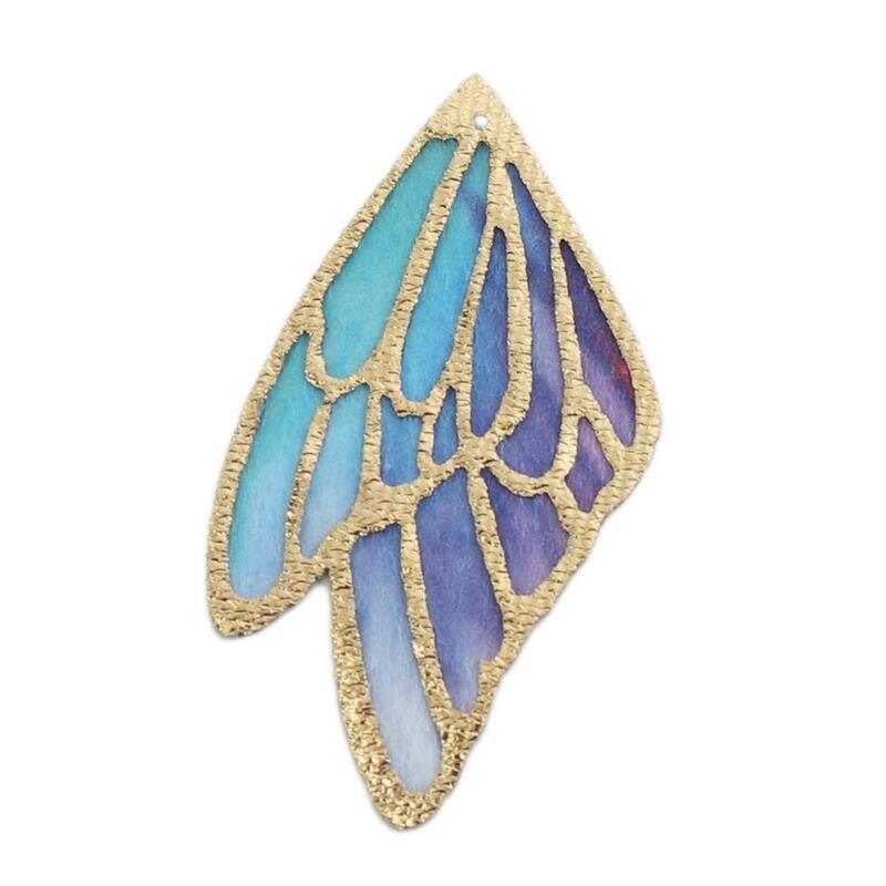 Doreen Box-colgantes de tela de PU a la moda, alas de mariposa Multicolor, pendientes DIY, regalos de joyería, 4cm/5cm/6cm, 5 unidades
