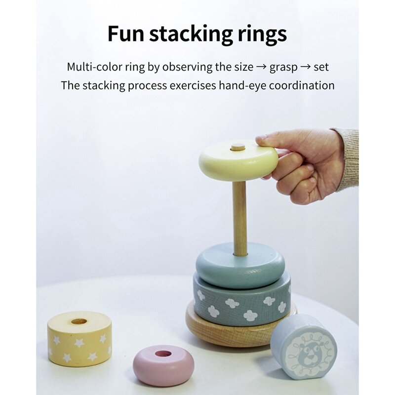 Torre de apilamiento de madera para niños, juguetes educativos no inversos de color Macaron, juguete hecho a mano para apilar, regalos para niños