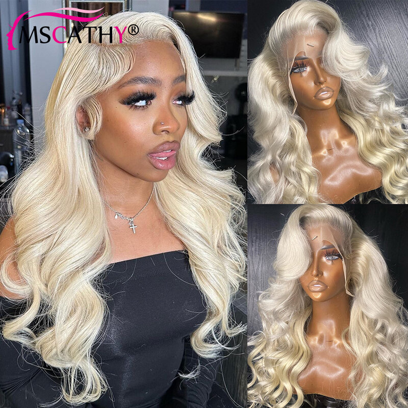 Platinum Ash Blonde Colored Lace Front Wig Pre Plucked 13X6 HD Transparent Lace Frontal Wigs For Women Body Wave Human Hair Wigs